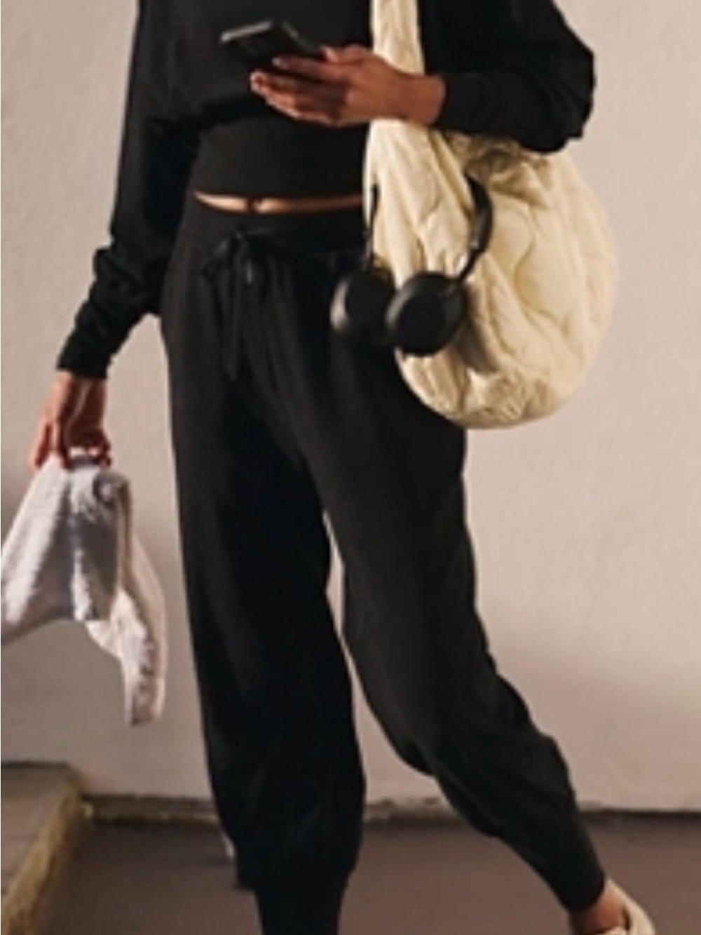 Free People set size small Black Drawstring Jogger Pant and boat neck top